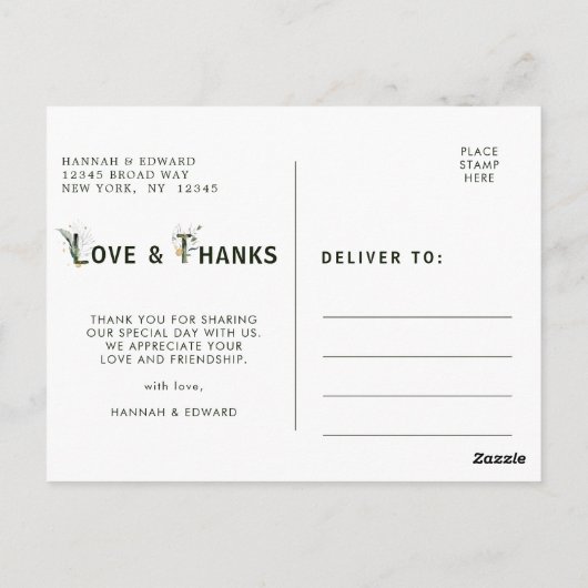 Tropisch gebladerte gouden bruiloft foto dank u briefkaart (Achterkant)