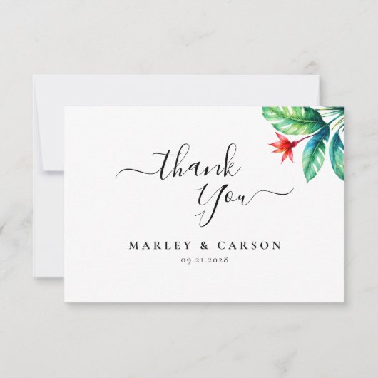 Tropisch gebladerte Greenery Leaf Modern Wedding Bedankkaart (Voorkant)