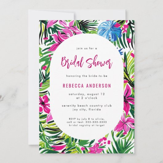 Tropisch gebladerte Hawaii Luau bruiloft Vrijgezel Kaart (Voorkant)