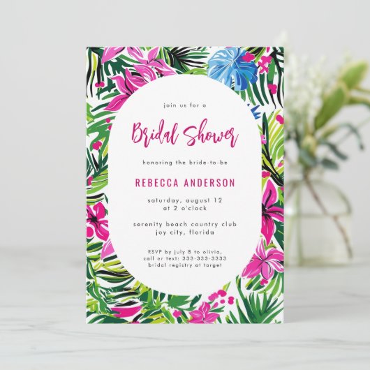 Tropisch gebladerte Hawaii Luau bruiloft Vrijgezel Kaart (Staand voorkant)