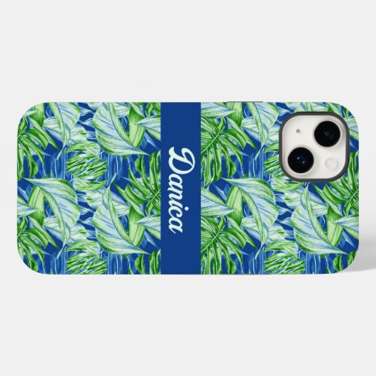 Tropisch gebladerte in groen en blauw Case-Mate iPhone case (Achterkant (horizontaal))