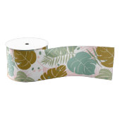 Tropisch gebladerte - Monstera en palmblad patroon Grosgrain Lint (Spoel)