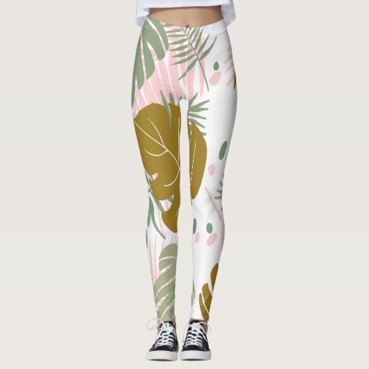 Tropisch gebladerte - Monstera en palmblad patroon Leggings (Voorkant)