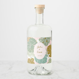 Tropisch gebladerte - Monstera en palmblad patroon Likeurfles Etiket