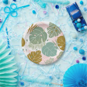 Tropisch gebladerte - Monstera en palmblad patroon Papieren Bordje (Feest)