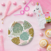 Tropisch gebladerte - Monstera en palmblad patroon Papieren Bordje (Feest)