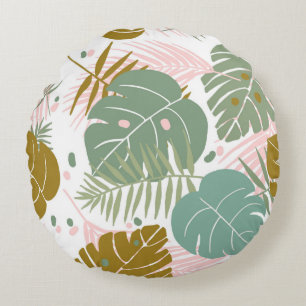 Tropisch gebladerte - Monstera en palmblad patroon Rond Kussen