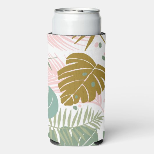 Tropisch gebladerte - Monstera en palmblad patroon Seltzer Blikjeskoeler (Seltzer Achterkant)