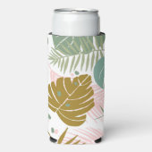 Tropisch gebladerte - Monstera en palmblad patroon Seltzer Blikjeskoeler (Seltzer Voorkant)
