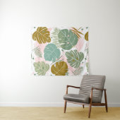 Tropisch gebladerte - Monstera en palmblad patroon Wandkleed (In Situ (horizontaal))