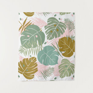 Tropisch gebladerte - Monstera en palmblad patroon Wandkleed