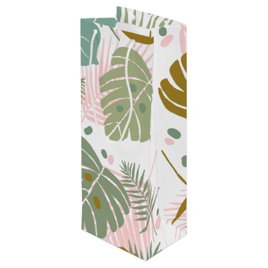 Tropisch gebladerte - Monstera en palmblad patroon Wijn Cadeautas (Achterkant Gekanteld)