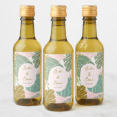 Tropisch gebladerte - Monstera en palmblad patroon Wijn Etiket (Flessen)