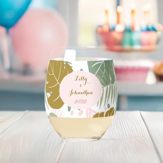 Tropisch gebladerte - Monstera en palmblad patroon Wijnglas Zonder Voet (Insitu (Baby Shower))
