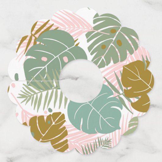 Tropisch gebladerte - Monstera en palmblad patroon Wijnglaslabel (Voorkant)