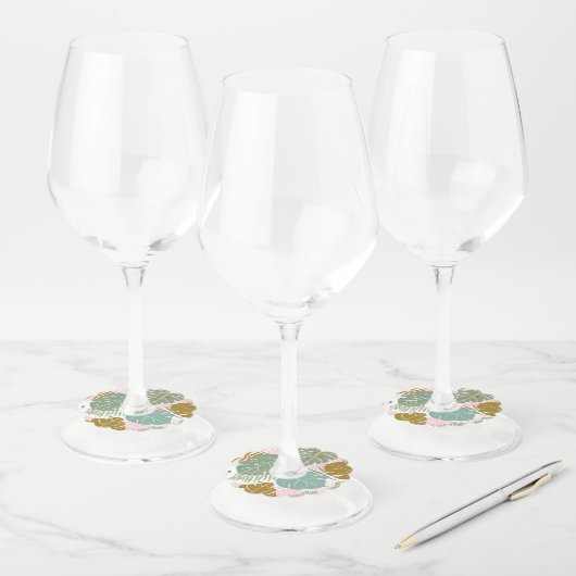 Tropisch gebladerte - Monstera en palmblad patroon Wijnglaslabel (Set)