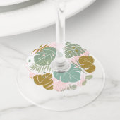 Tropisch gebladerte - Monstera en palmblad patroon Wijnglaslabel (Dichtbij)