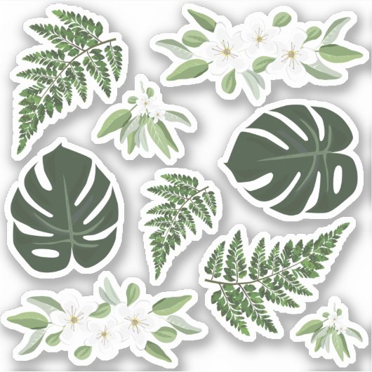Tropisch gebladerte Monstera varenbloemen Sticker (Voorkant)