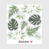 Tropisch gebladerte Monstera varenbloemen Sticker (Vel)