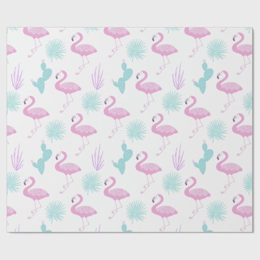Tropisch gebladerte roze flamingo inpakpapier (Vlak)
