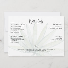 Tropisch gebladerte strand bruiloft details kaart