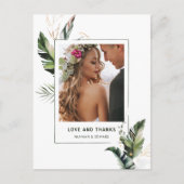 Tropisch gebladerte trouwfoto dank u briefkaart (Voorkant)