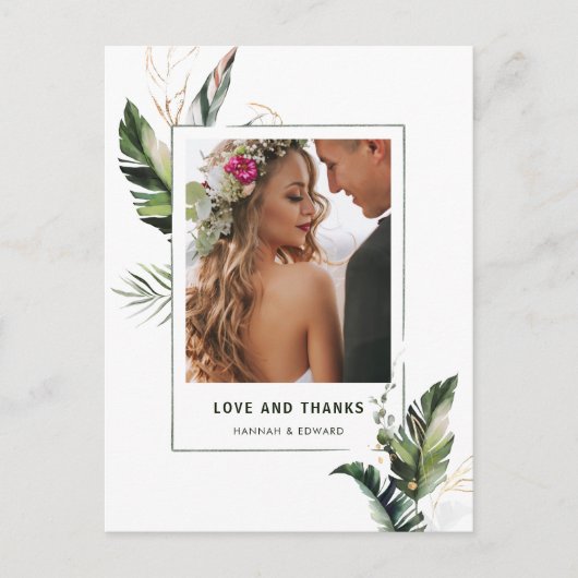 Tropisch gebladerte trouwfoto dank u briefkaart (Voorkant)