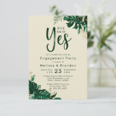 Tropisch gebladerte zei ze ja verlovingsfeest kaart (Staand voorkant)