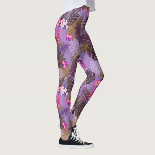 Tropisch gebladerte zomer Paarse Leggings (Rechts)