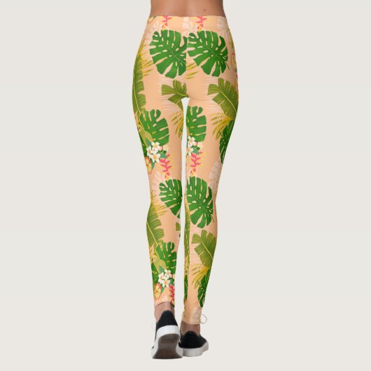 Tropisch gebladerte zomer Sinaasappel Leggings (Achterkant)