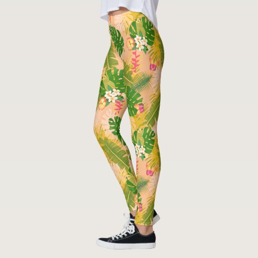 Tropisch gebladerte zomer Sinaasappel Leggings (Links)