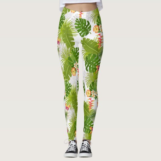 Tropisch gebladerte zomer wit leggings (Voorkant)