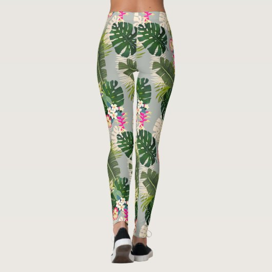 Tropisch gebladerte zomergrijs leggings (Achterkant)