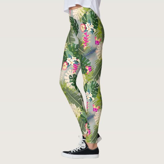 Tropisch gebladerte zomergrijs leggings (Links)
