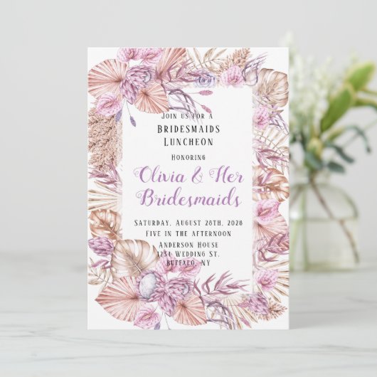 Tropisch gedroogd handpalm Laat Floral Bridesmaids Kaart (Staand voorkant)