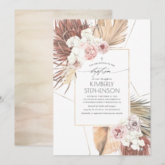 Tropisch gedroogd handpalmbladeren Vloeiend baptis Kaart (Voorkant / Achterkant)