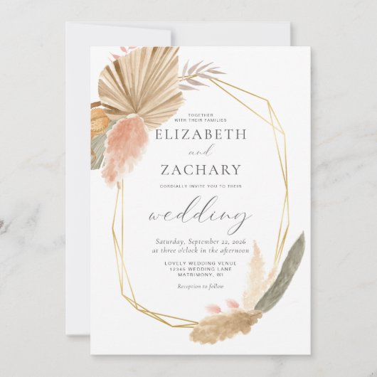 Tropisch gedroogd palm Gold Geometric Wedding Kaart (Voorkant)
