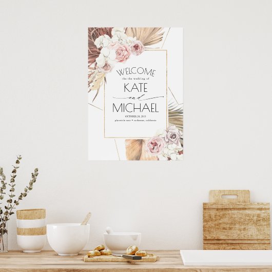 Tropisch gedroogd palm Leaf Boho Wedding Poster (Keuken)