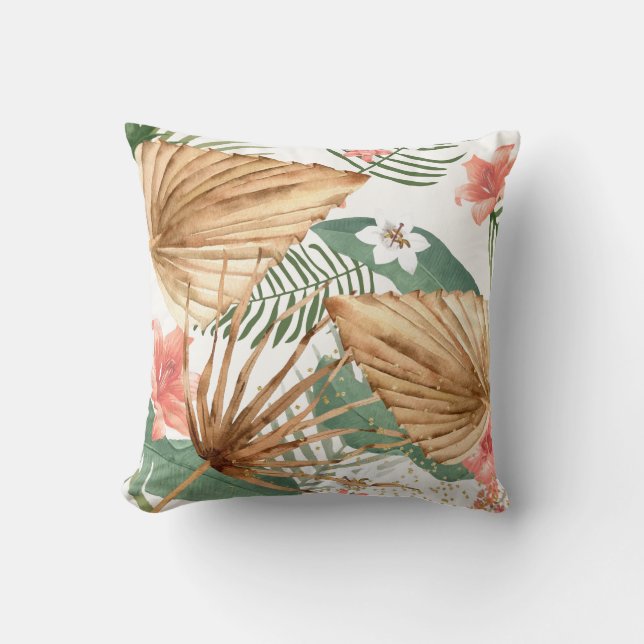 Tropisch gedroogde palmen Bloemen Waterverf Kussen (Voorkant)