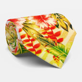 Tropisch geel bloemig Hawaïaans patroon Stropdas (Opgerold)