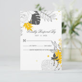 Tropisch geel en wit bladeren RSVP-kaart RSVP Kaartje (Staand voorkant)
