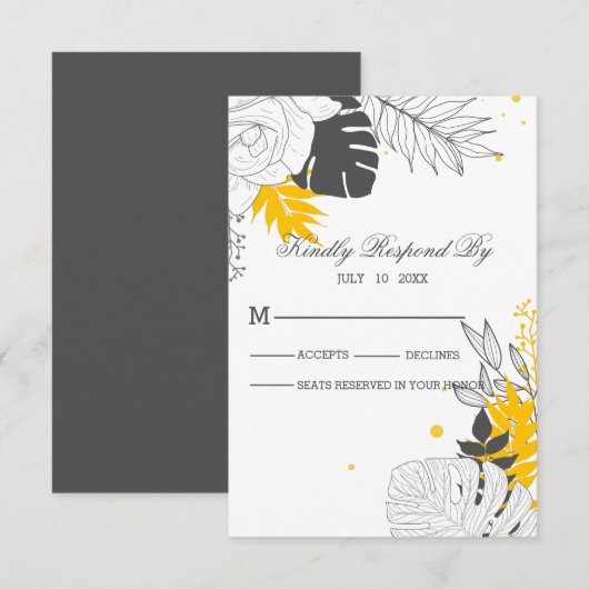 Tropisch geel en wit bladeren RSVP-kaart RSVP Kaartje (Voorkant / Achterkant)