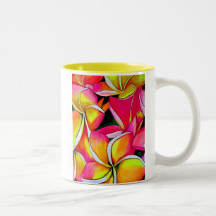 Tropisch geel Frangipani flower Plumeria art Tweekleurige Koffiemok