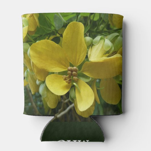 Tropisch geel geelhout met gouden douche blikjeskoeler (Achterkant)