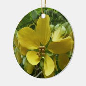 Tropisch geel geelhout met gouden douche keramisch ornament (Links)