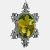 Tropisch geel geelhout met gouden douche tin sneeuwvlok ornament (Links)