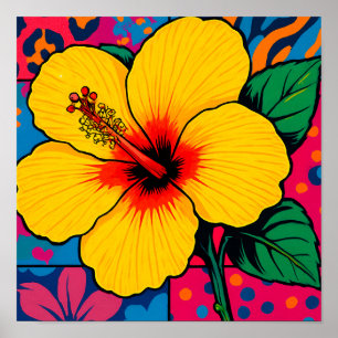 Tropisch geel Hibiscus-ventilator Poster