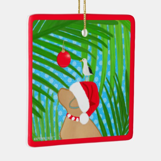 Tropisch Geel Lab Kerstman Hond Kerstversiering Keramisch Ornament (Rechts)