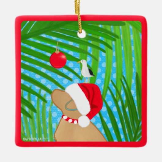 Tropisch Geel Lab Kerstman Hond Kerstversiering Keramisch Ornament (Voorkant)