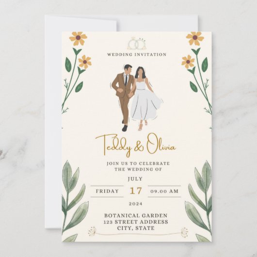 Tropisch geel lint randboeket kaart (Voorkant)